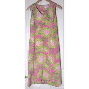 Vintage~Lilly Pulitzer Pink Sunflower Sheath Sleeveless V Neck Silk Dress Size10